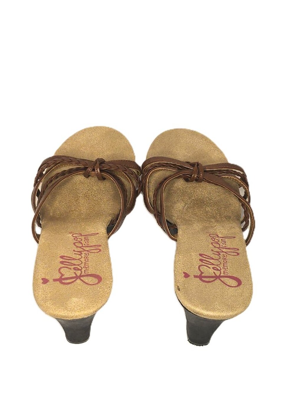 Womens Jellypop 3.5" Heeled Sandals Size 9M Brown Braided Straps Tiny Flaw Y2K